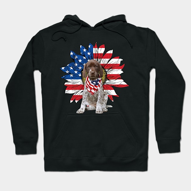 German Shorthaired Pointer American Flag Sunflower Hoodie by sueannharley12